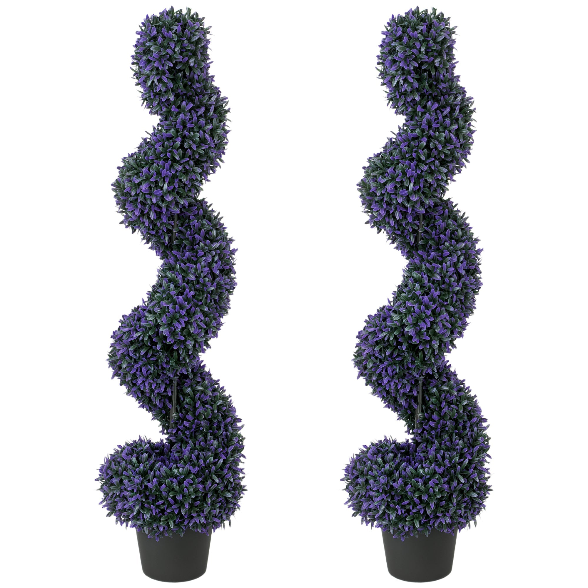 120cm Boxwood Spiral Topiary Tree Set of 2 with 840 UV-Resistant Leaves in Pot, Purple