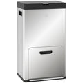 Kitchen Bin, Stainless Steel 3 Compartment Bin with Wheels, Fingerprint-Proof, Silver Tone