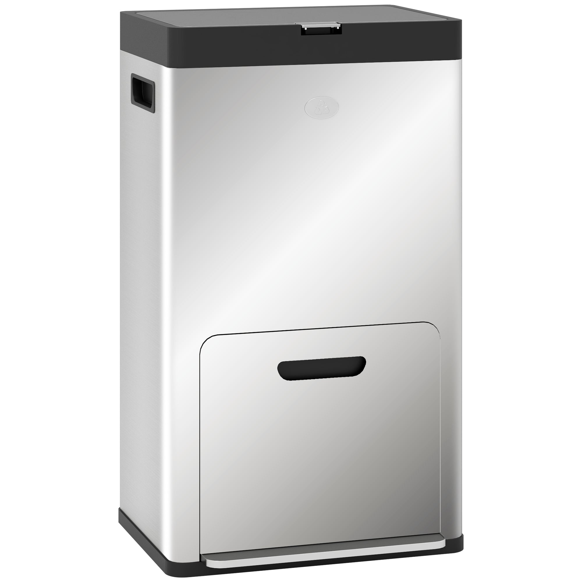 Kitchen Bin, Stainless Steel 3 Compartment Bin with Wheels, Fingerprint-Proof, Silver Tone