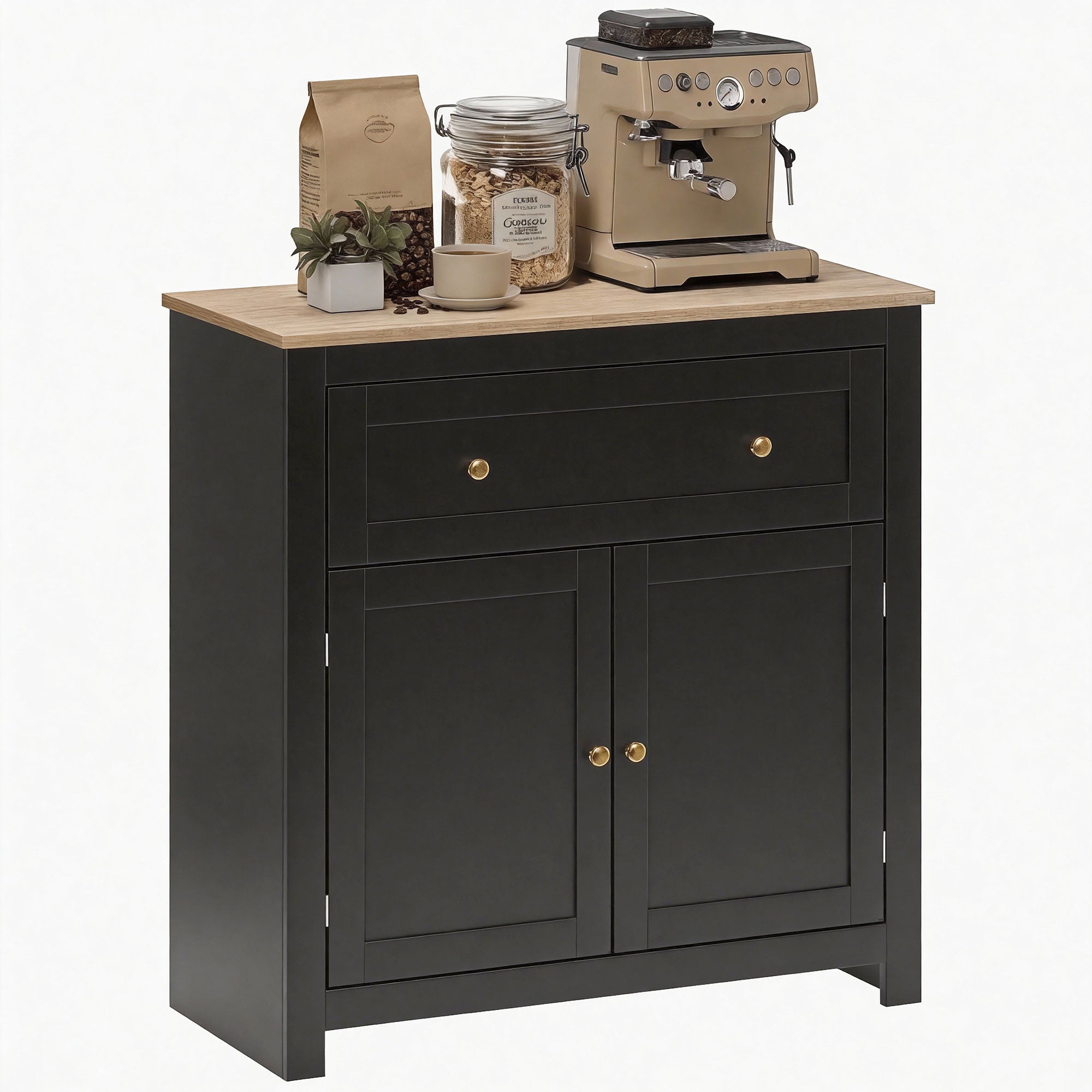 Modern Storage Sideboard with Adjustable Shelves & Drawer for Living Room, Black