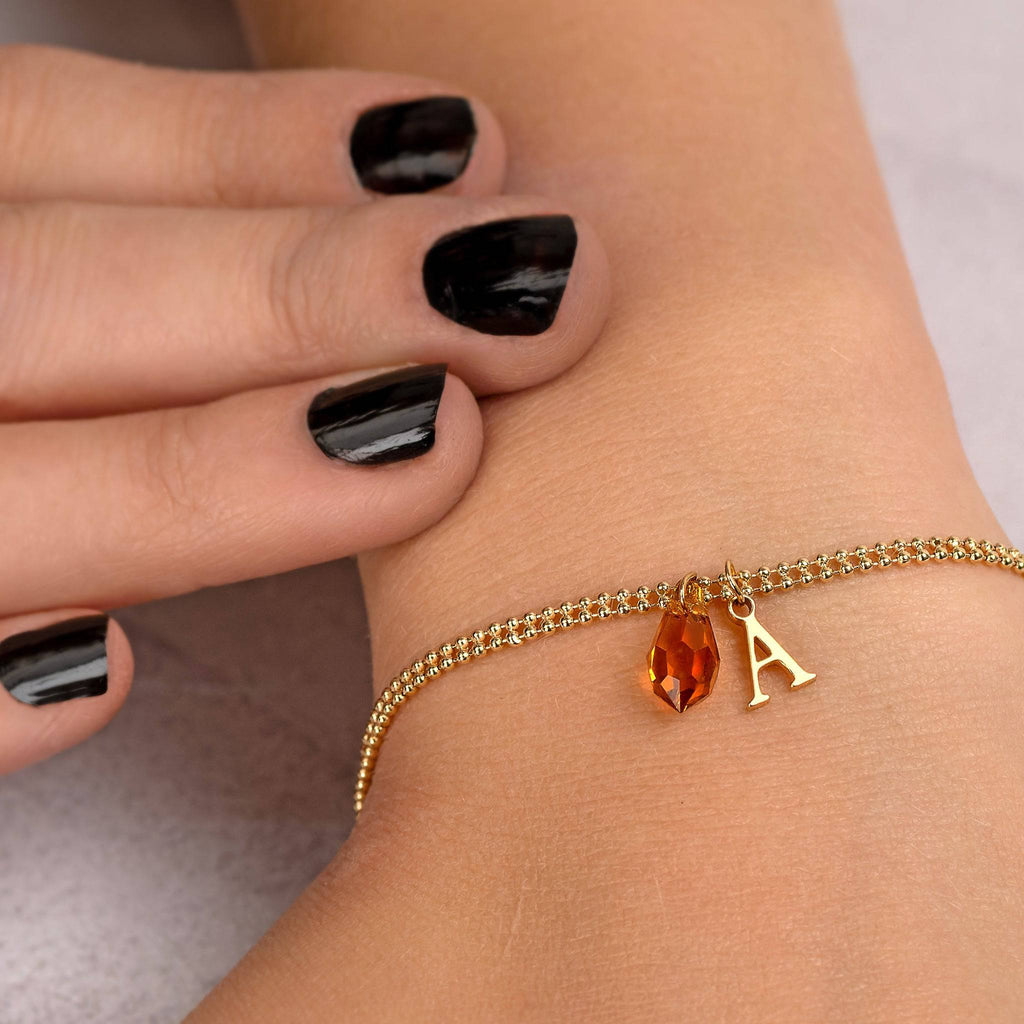 Birthstone Initial Bracelet - Sterling Silver