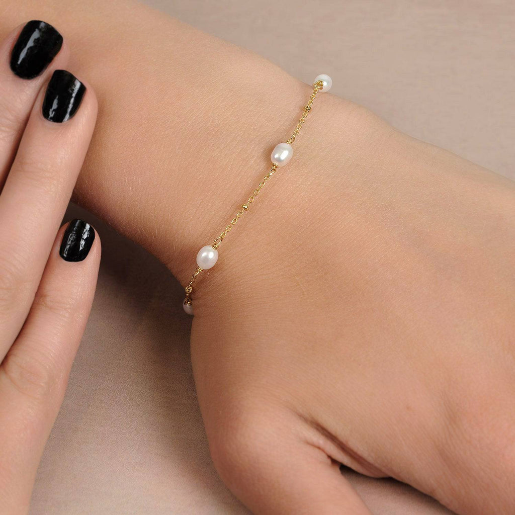 Freshwater Pearl Beaded Bracelet - 14ct Gold Plated