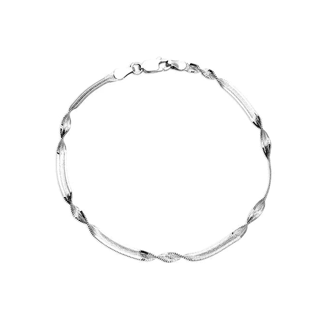Grooved Herringbone Twist Bracelet - Silver
