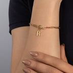 Initial Bracelet with Oval Belcher T-bar Chain - 18ct Gold Plated