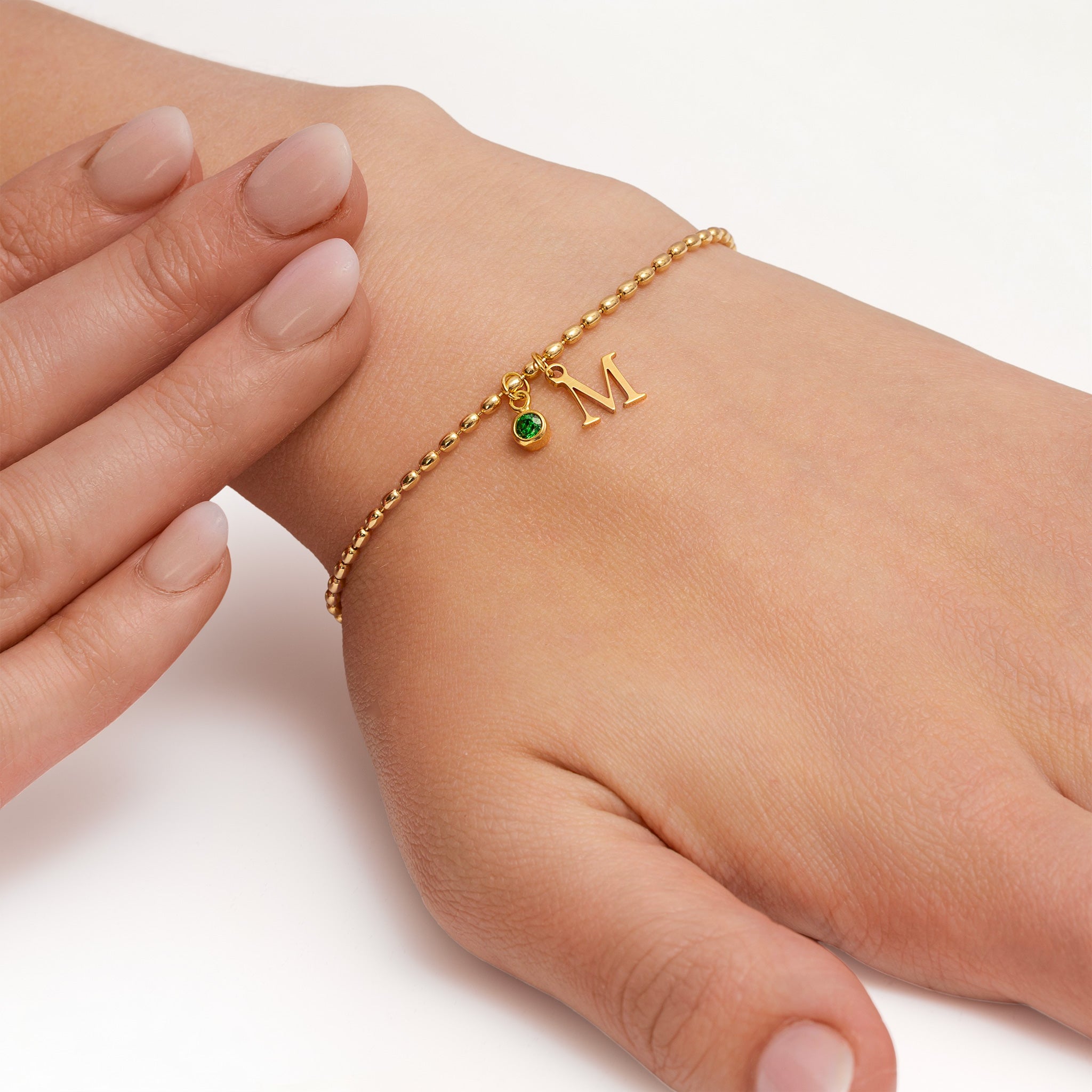 Single Initial & Birthstone Bracelet - 18ct Gold
