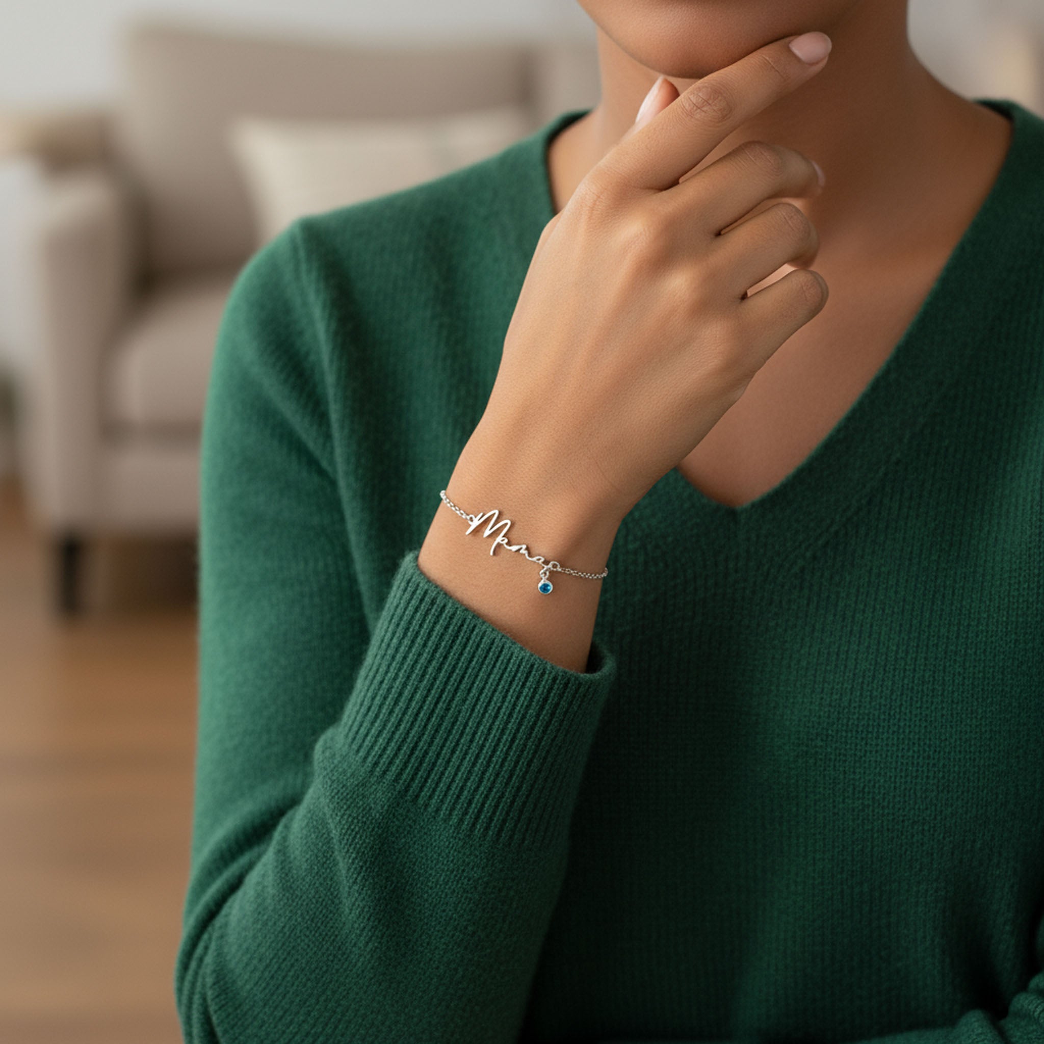 Mama Bracelet with Birthstone - Solid Silver / Style 3