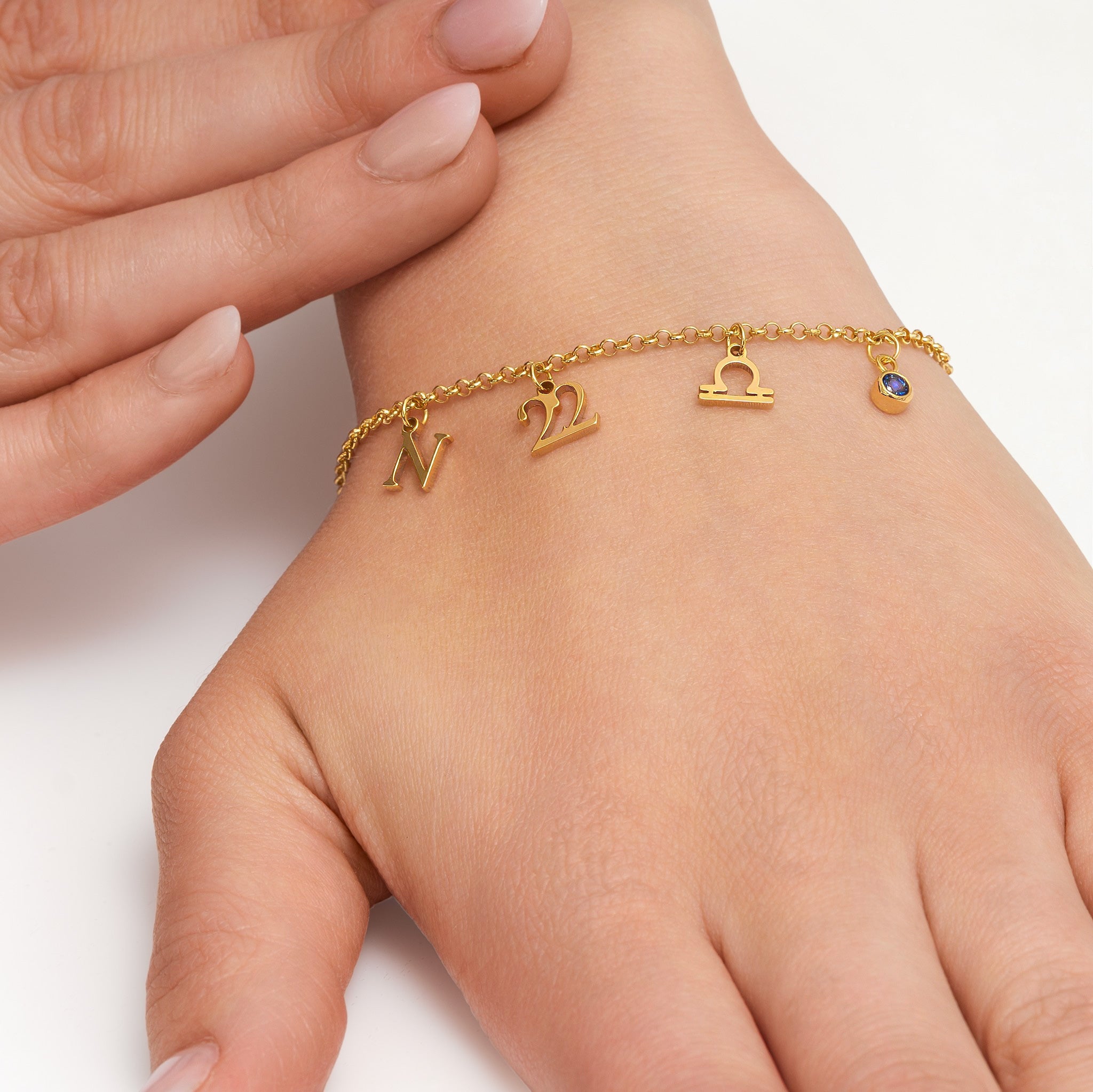 Story Bracelet with Initial, Year, Zodiac & Birthstone - Sterling Silver