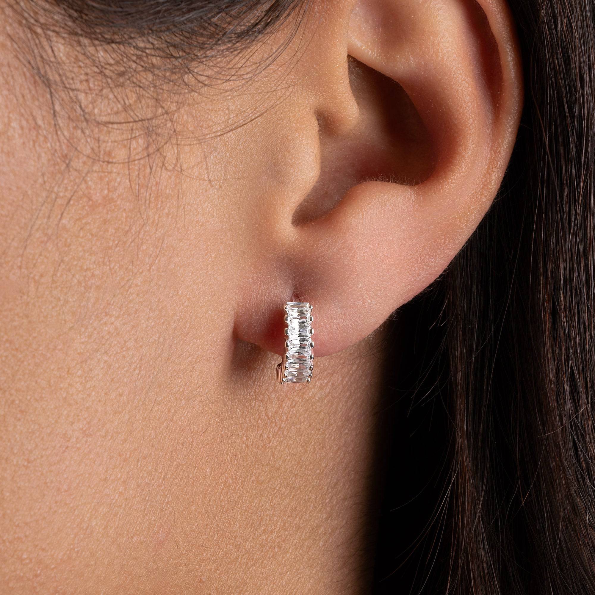 Baguette Huggie Hoop - Sterling Silver