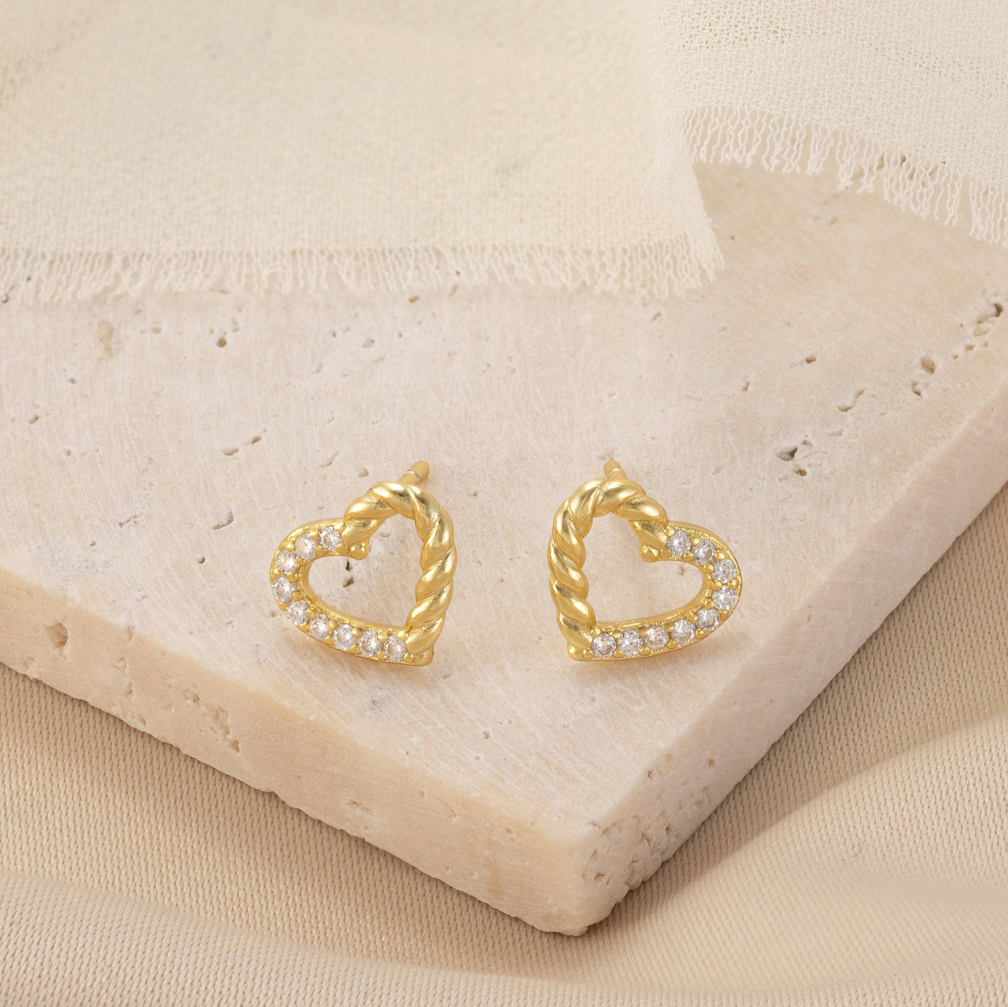 Half Twist Open Heart Stud Earrings - Sterling Silver