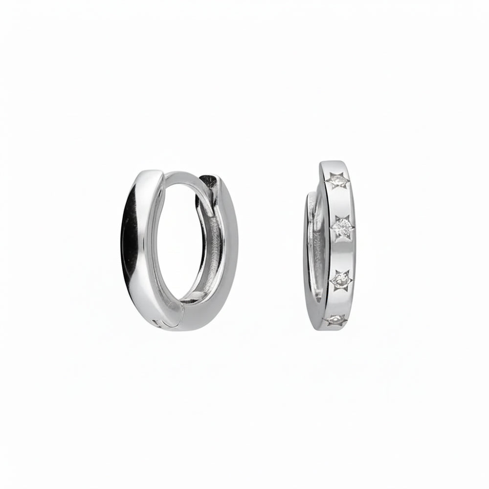 Mini Cubic Zirconia Star Huggie Earrings - 14ct Yellow Gold