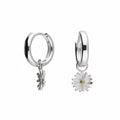 Two-tone Daisy Charm Huggie Hoop Earrings