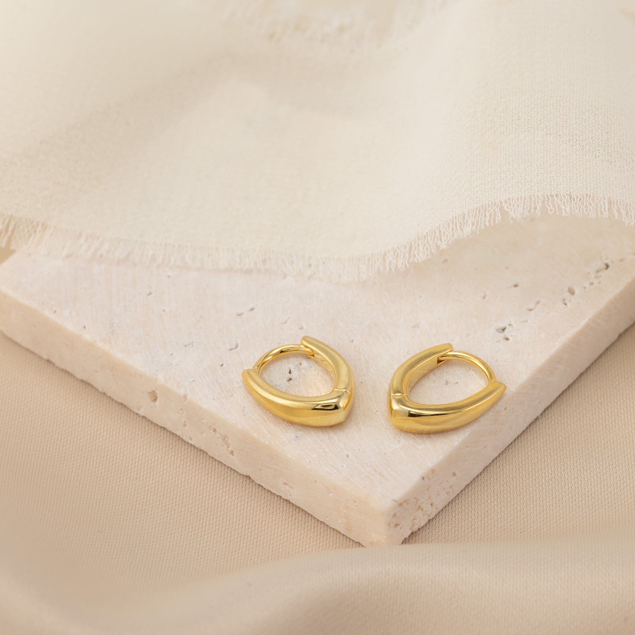 V Hinged Huggie Earrings - 18ct Gold