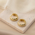 Wide Ribbed Huggie Hoop Earrings - 14ct Gold
