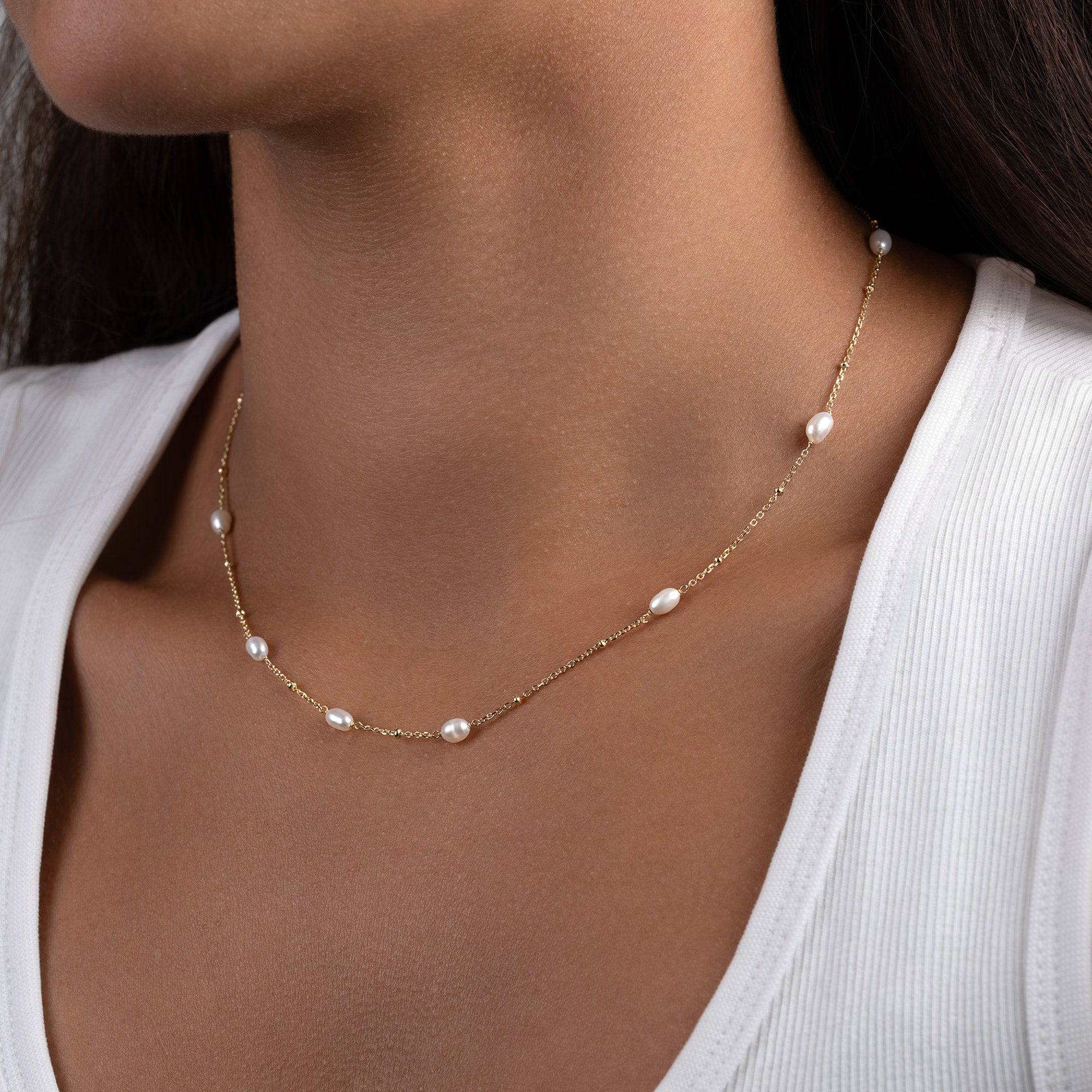 Freshwater Pearl Beaded Necklace - 14ct Gold