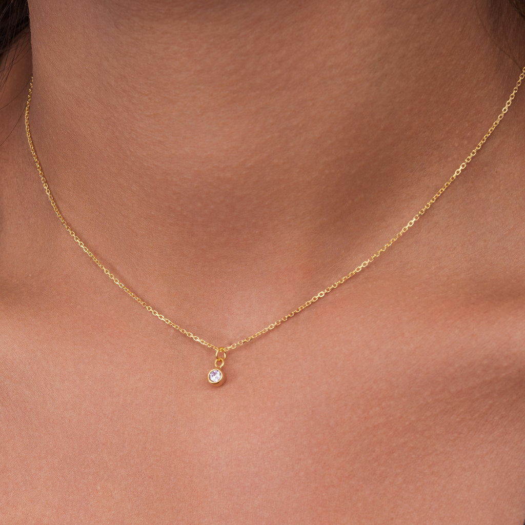 Cubic Zirconia Birthstone Necklace - Sterling Silver / Style 2