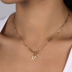 Initial Necklace with Oval Belcher T-bar Chain - Sterling Silver