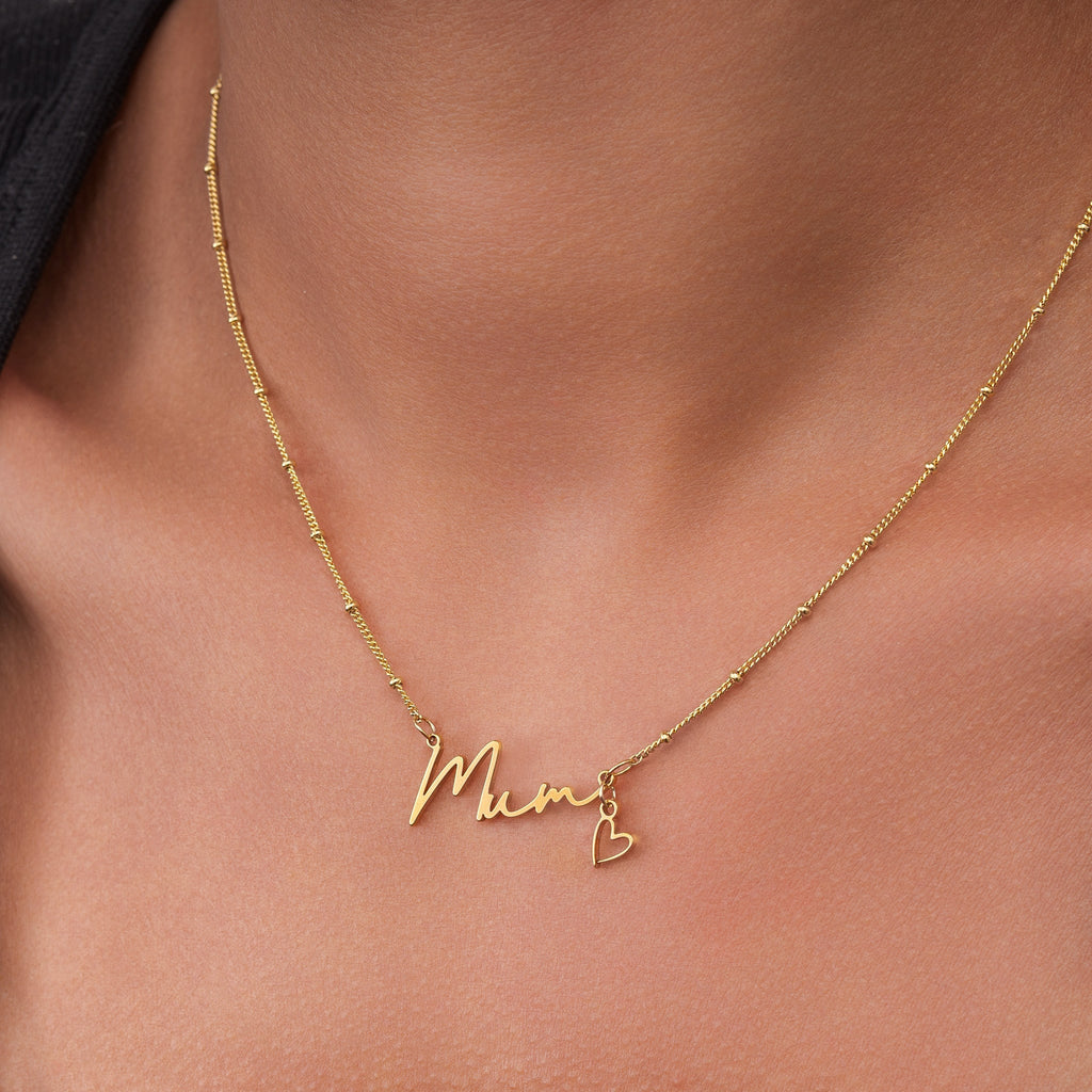 Mum Necklace with Heart Charm - Vermeil / Style 1