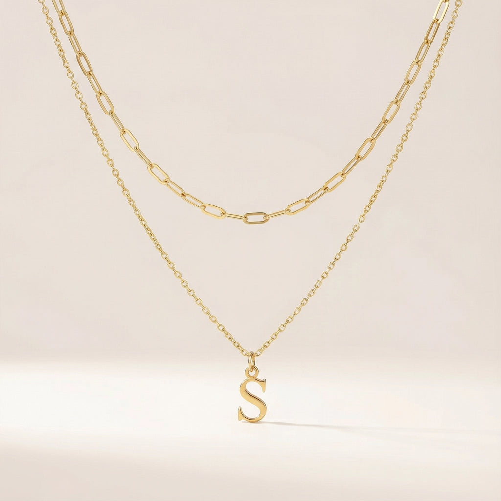 Paperclip Chain & Custom Initial Necklace Set