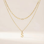 Paperclip Chain & Custom Initial Necklace Set - 18ct Gold / Style 1