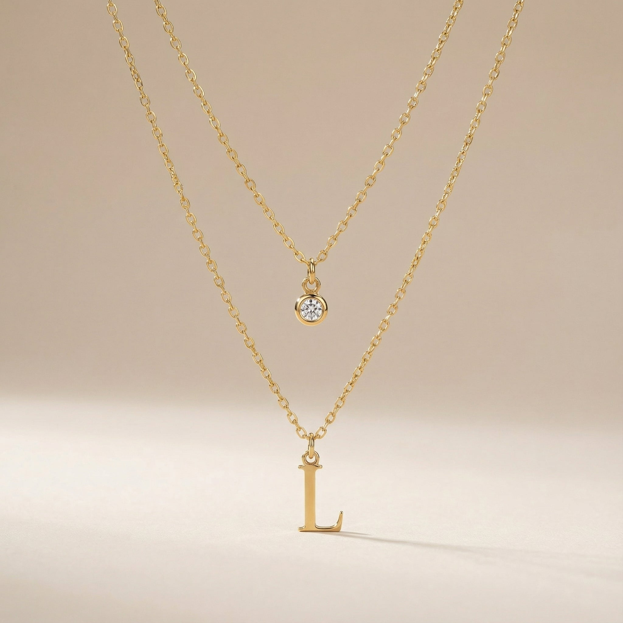 Personalised Birthstone & Initial Necklace Layered Set of 2 - Sterling Silver / Style 2 / Style 1