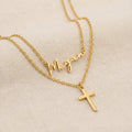 Personalised Name & Cross Layered Necklaces Set