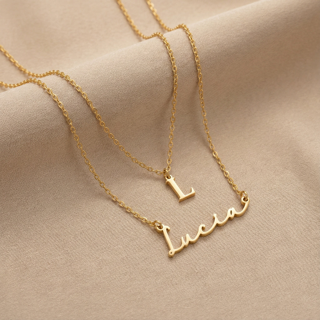 Personalised Name & Initial Necklace Layered Set - Vermeil / Style 1 / Style 3