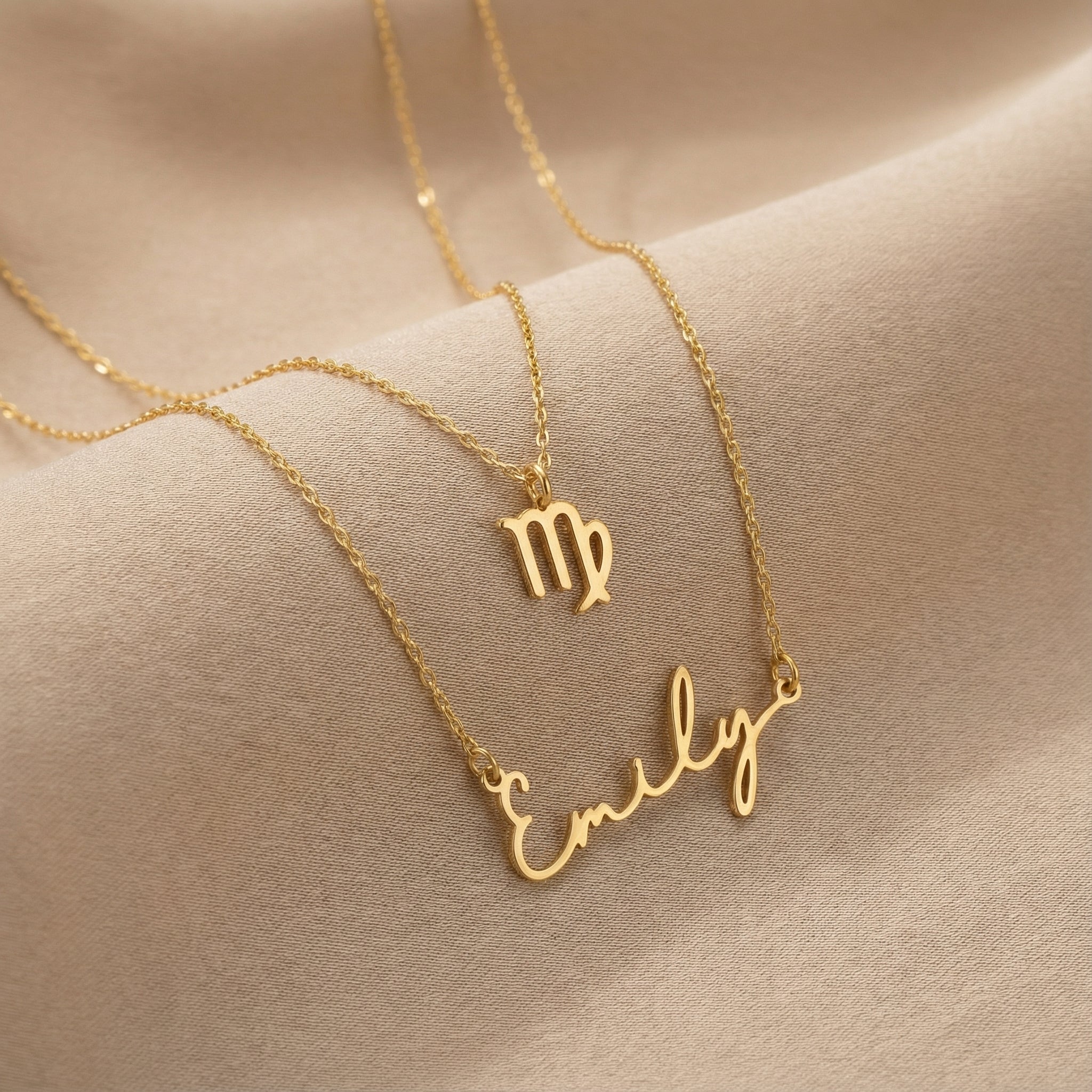Signature Name & Zodiac Necklace Set - 18ct Gold / Style 1 / Style 1