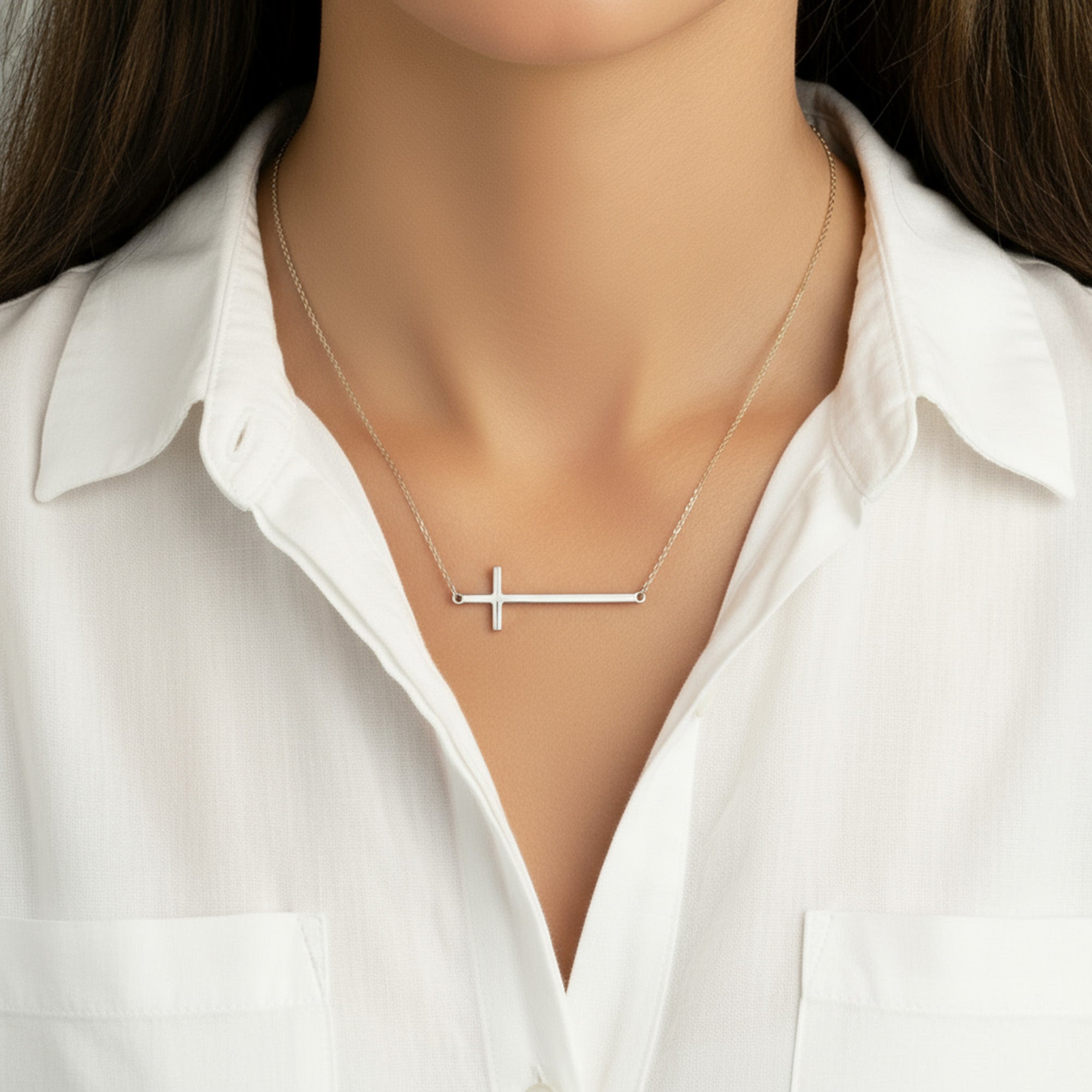 Horizontal Cross Necklace - Solid Silver / Style 3