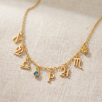 Story Necklace with Initial, Zodiac, Birthstone & Multiple Charms