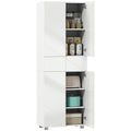 4-Door Kitchen Cupboard, Tall Freestanding 5-Tier Storage Cabinet with 3 Adjustable Shelves, 2 Drawers for Living Room, Dining Room, Push to Open Design, High Gloss White