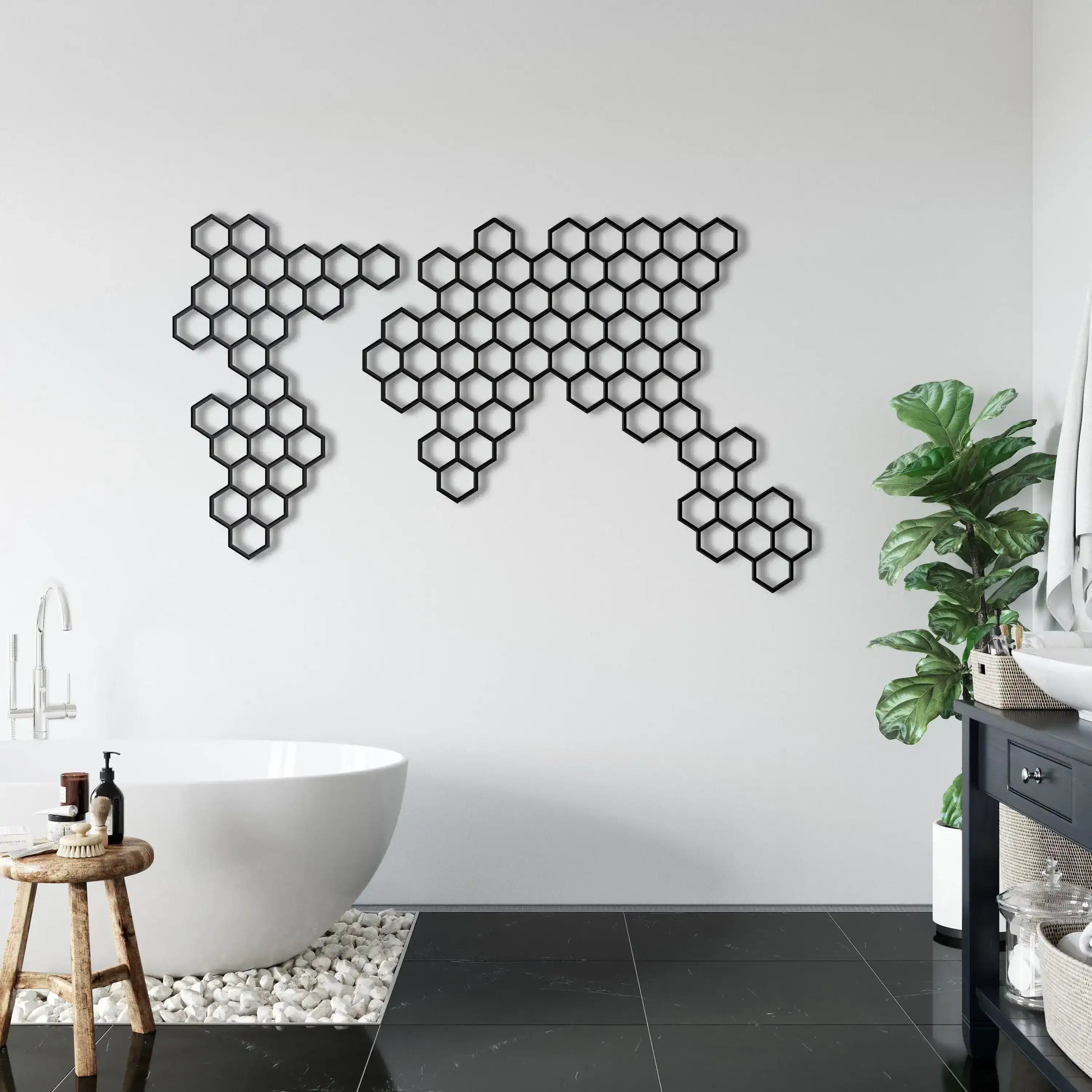 Honeycombs Geometric World Map Decor