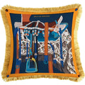 Horse Saddle Velvet Throw Pillow with Fringes - Orange