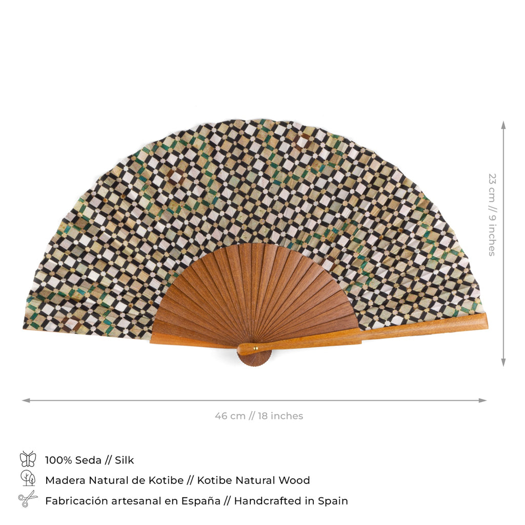 Silk folding hand fan islamic art inspired Hub