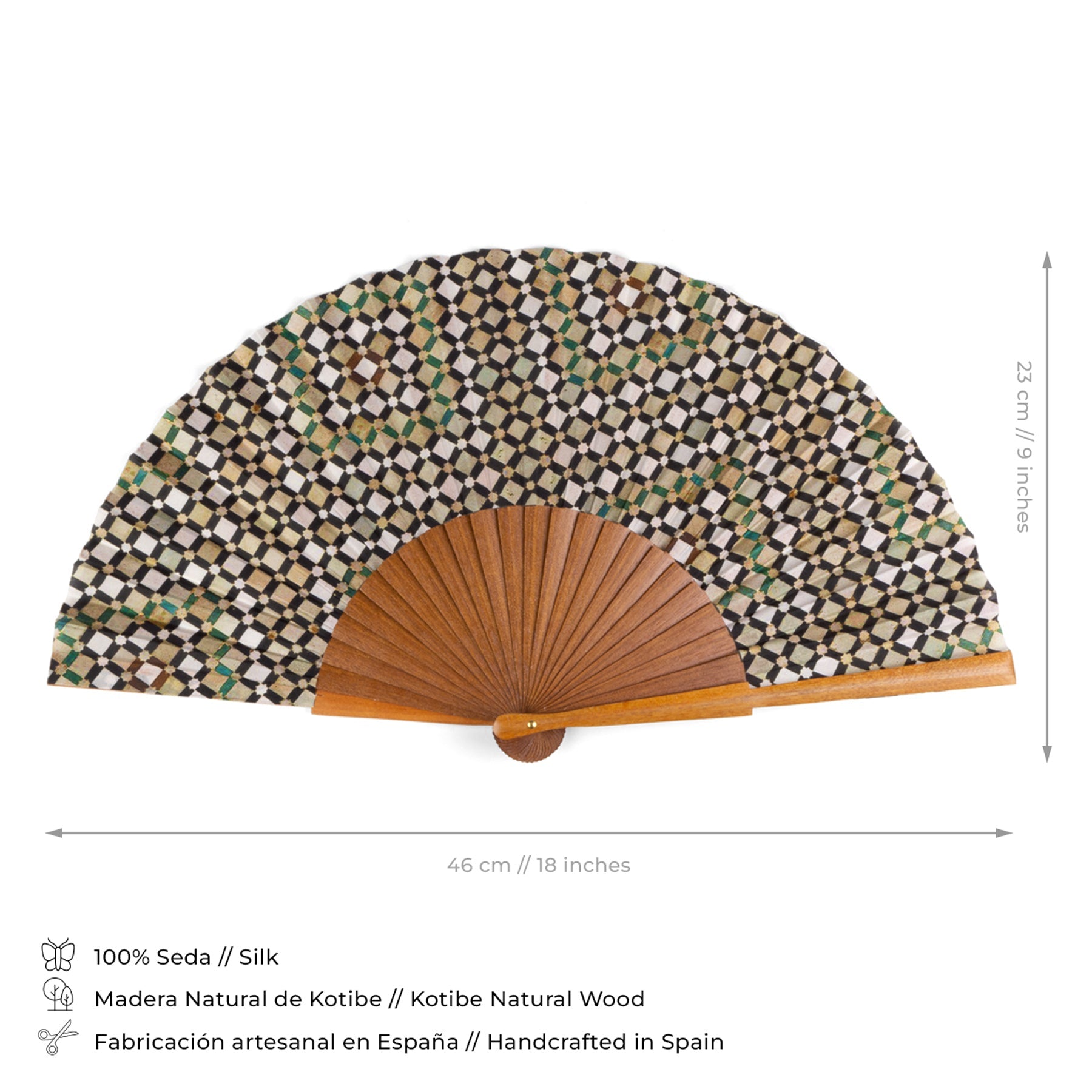 Silk folding hand fan islamic art inspired Hub