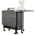 Mobile Drop Leaf Table, Folding Dining Table with 6 Wheels & Storage Shelf, Grey