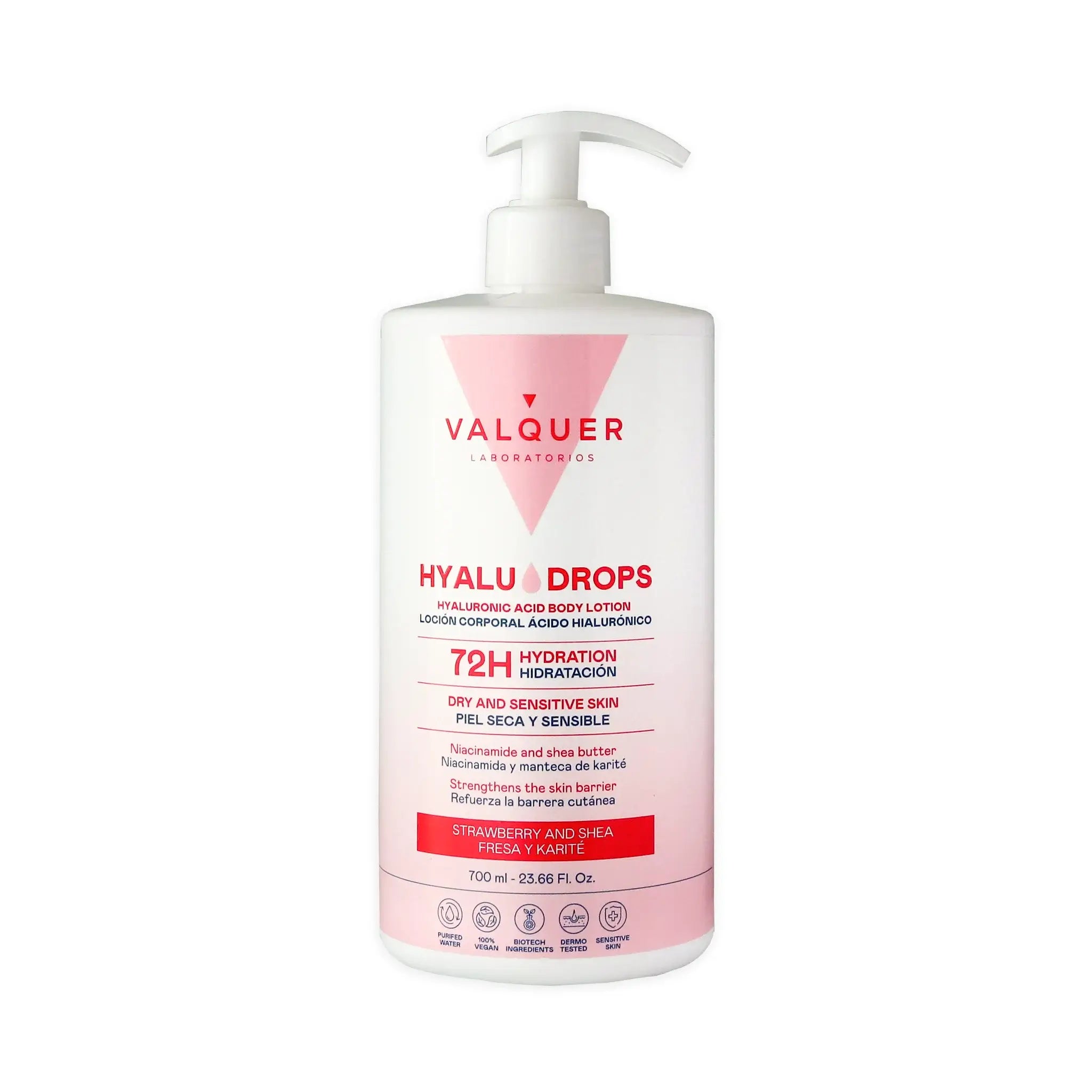 Hyaludrops Loción Corporal Fresa y Karité – Hidratación 72H - 700 ml