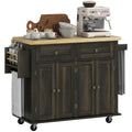 GlideSpace Rolling Kitchen Island with Rubberwood Top and Spice Rack for Kitchen, Brown Oak