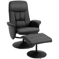 Swivel PU Leather Recliner Chair with Footstool, High Back and Round Base, Black