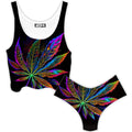 Blacklight Weed Crop Top and Booty Shorts Combo