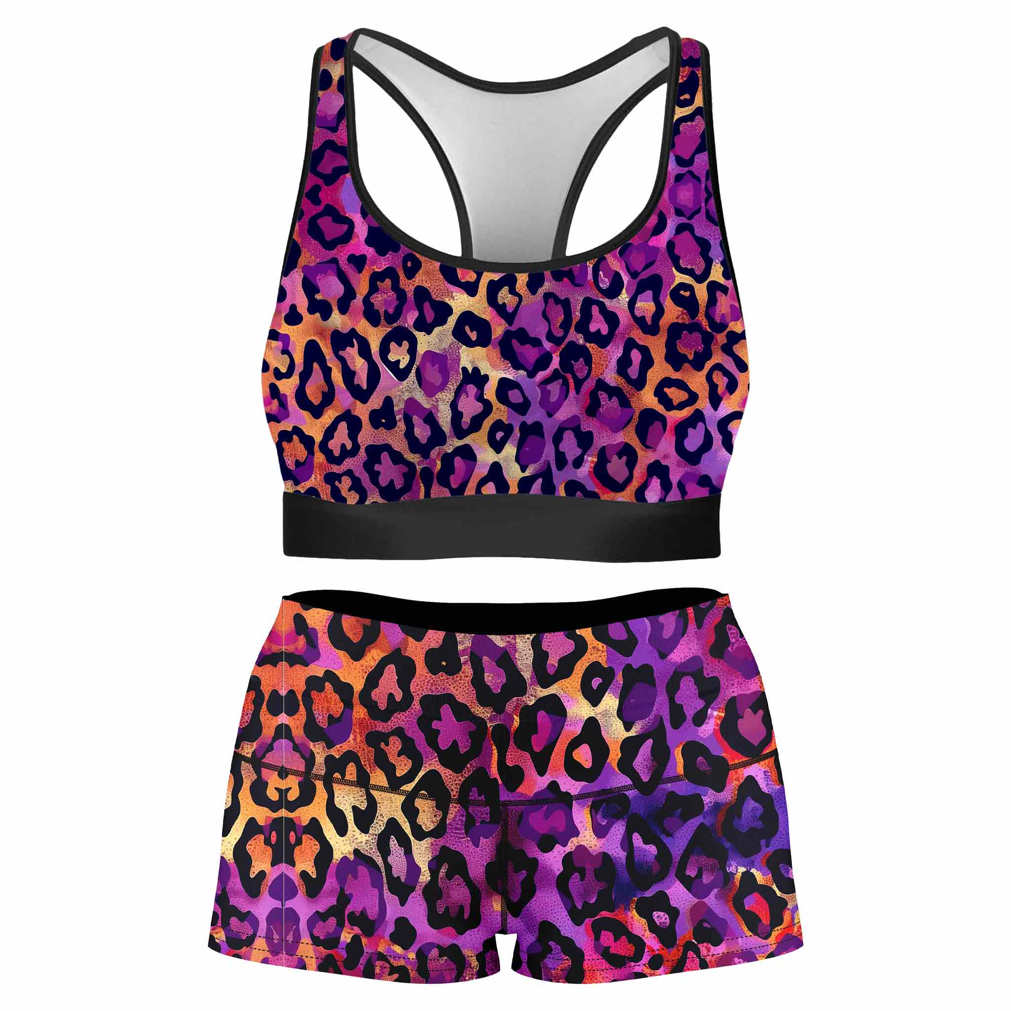 Neon Leopard Rave Bra and High Waist Booty Shorts Combo