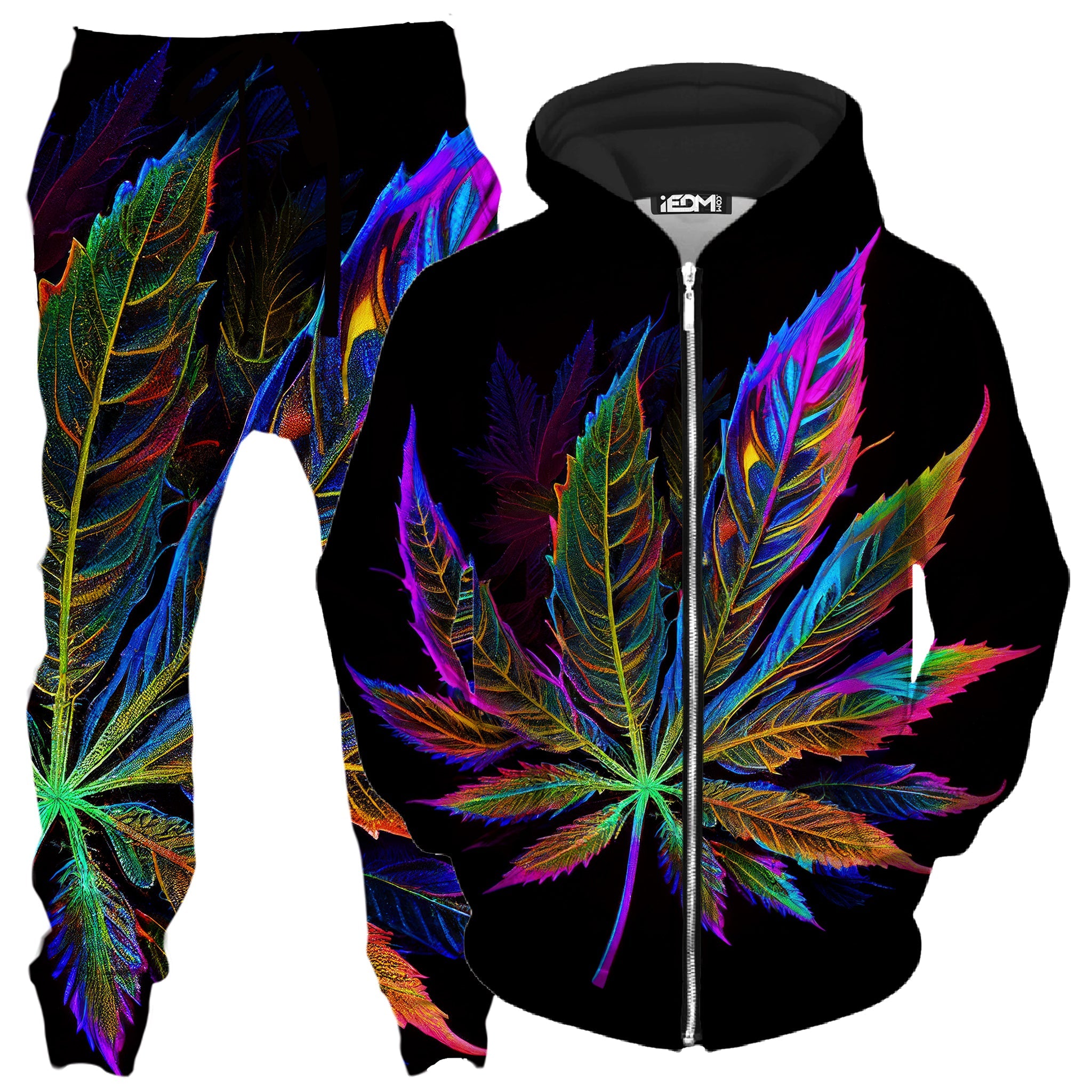 Blacklight Weed Zip-Up Hoodie and Joggers Combo