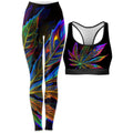 Blacklight Weed Rave Bra and Leggings Combo
