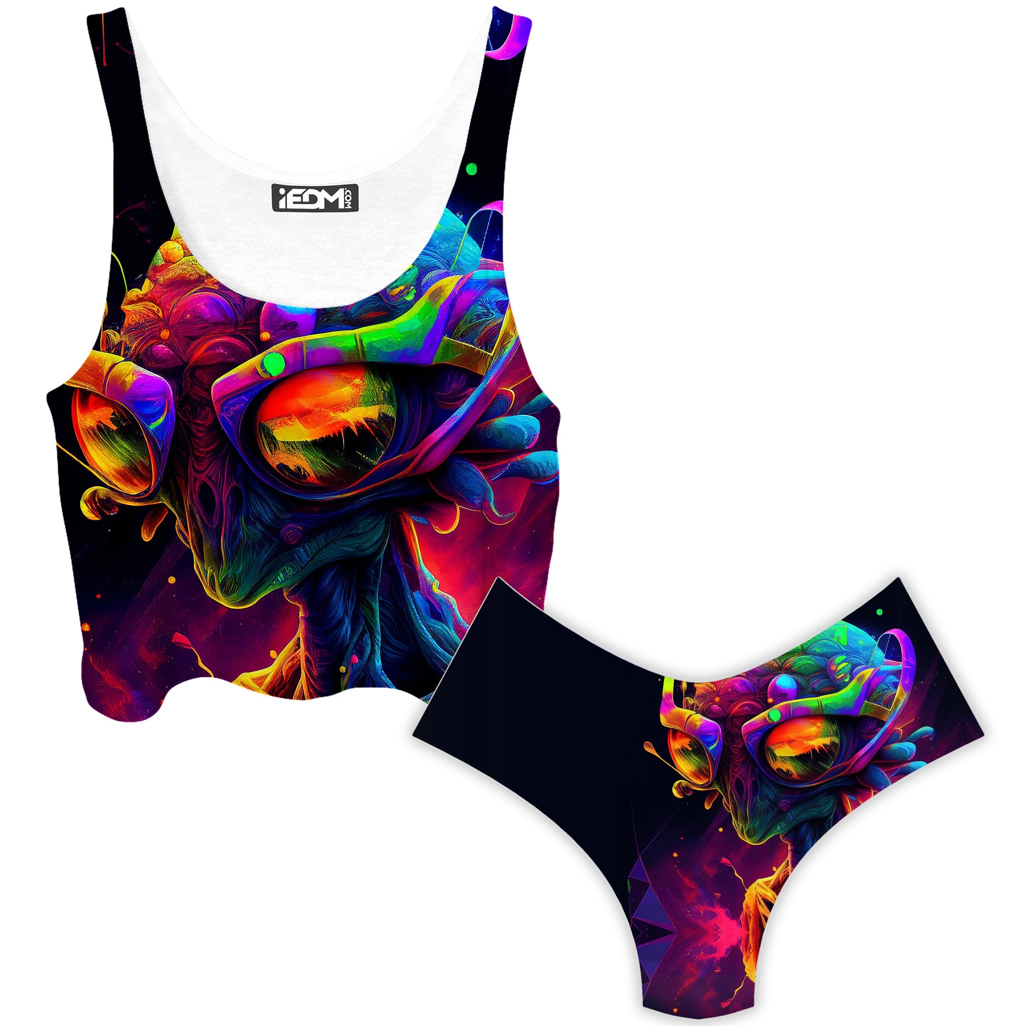 Psychedelic Alien Crop Top and Booty Shorts Combo