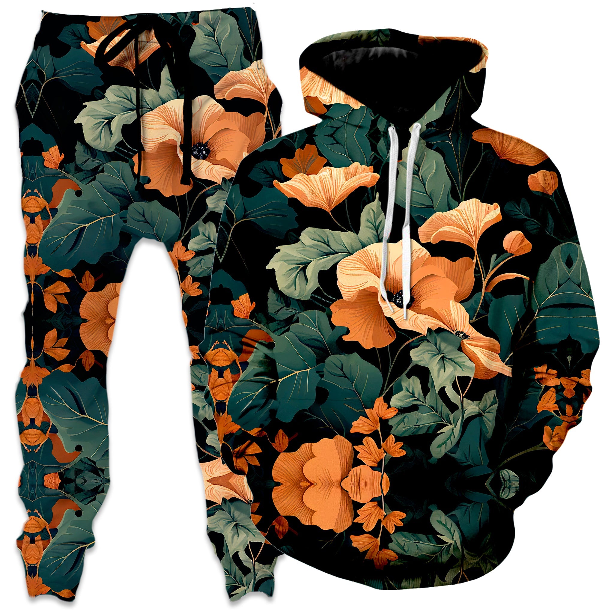 Tangerine Floral Hoodie and Joggers Combo