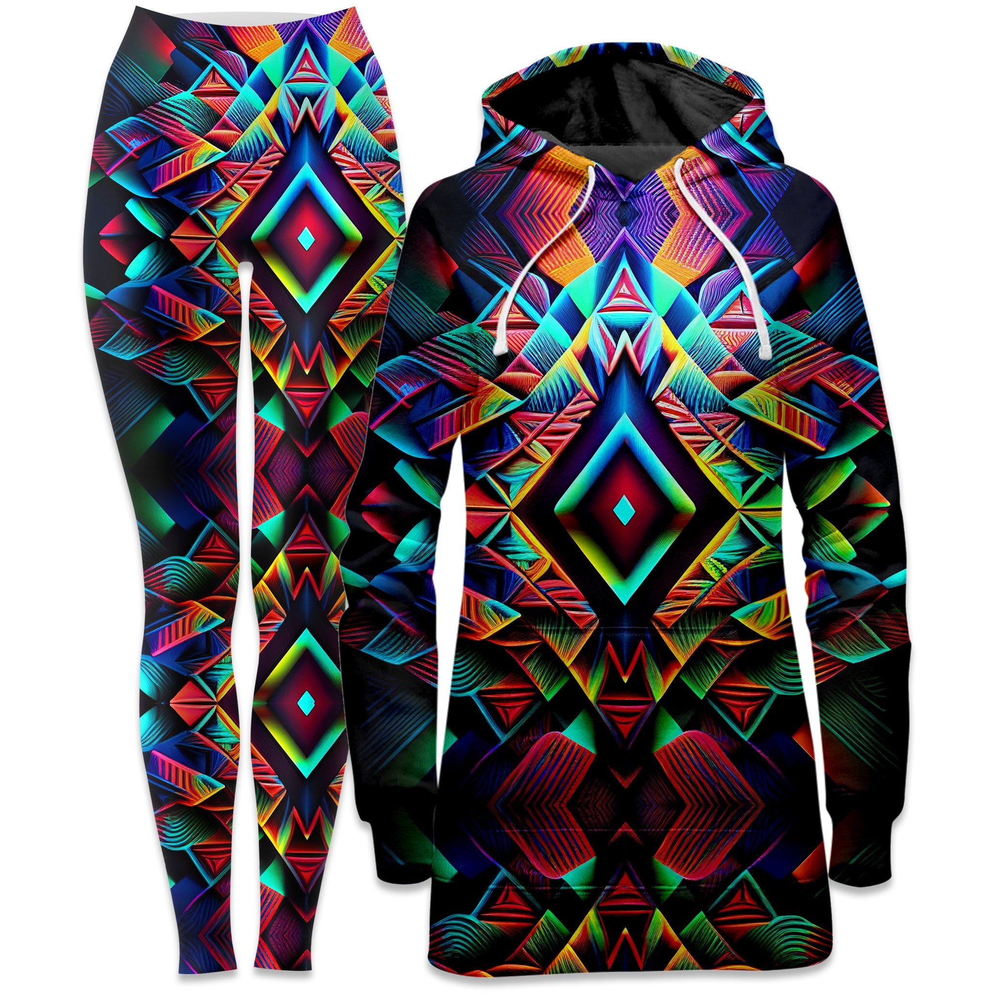 Psychedelic Tribal Hoodie Dress and Leggings Combo