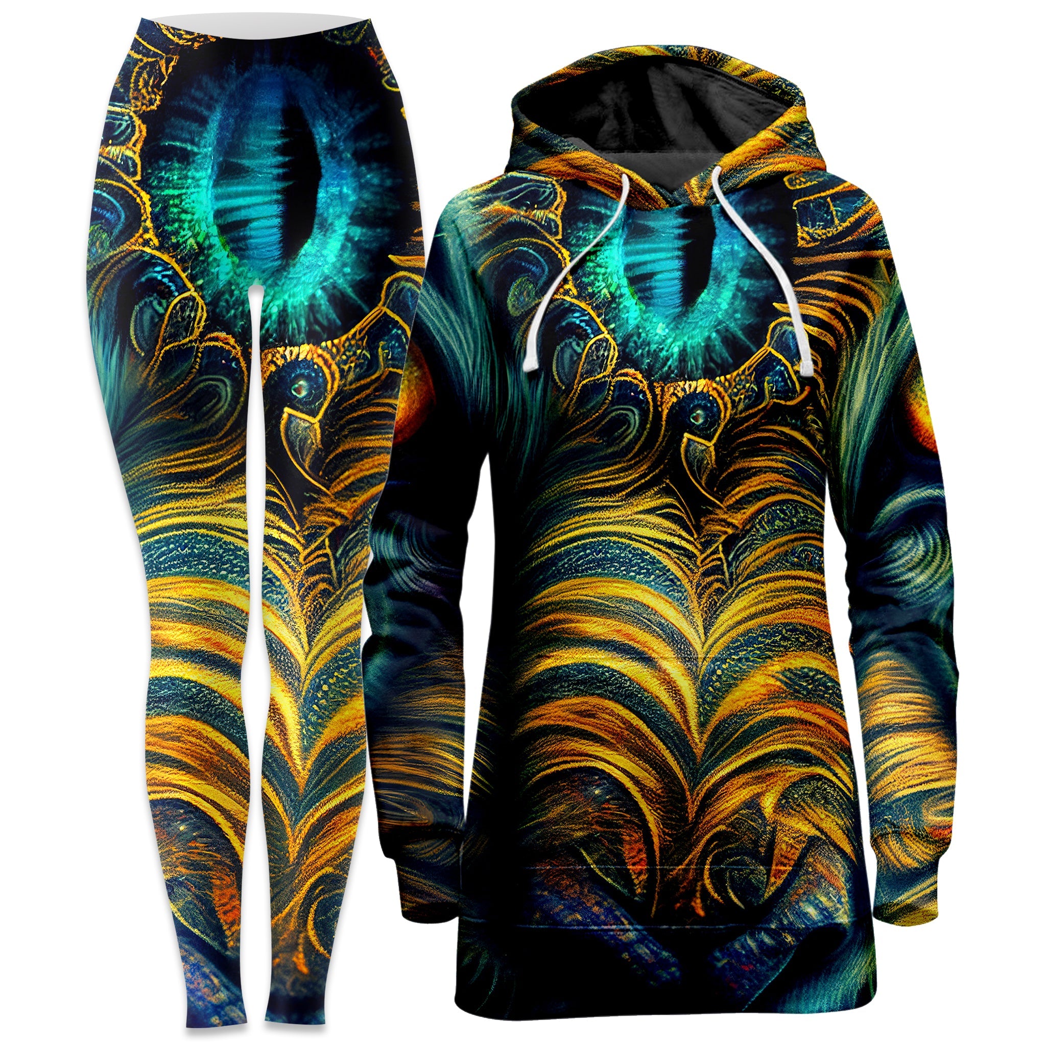Tiger Eyes Psychedelic Hoodie Dress and Leggings Combo