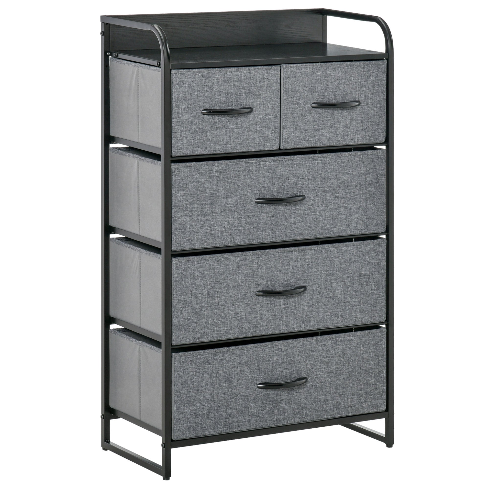 5 Drawer Fabric Dresser Tower 4 Tier Storage Organizer with Steel Frame Grey