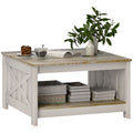 34. Farmhouse Coffee Table with Storage Shelf 31.5" Distressed Oak