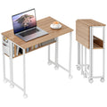 31.5" Foldable Computer Desk w/ Storage Bag & Shelf, Portable Writing Table on Wheels, Natural