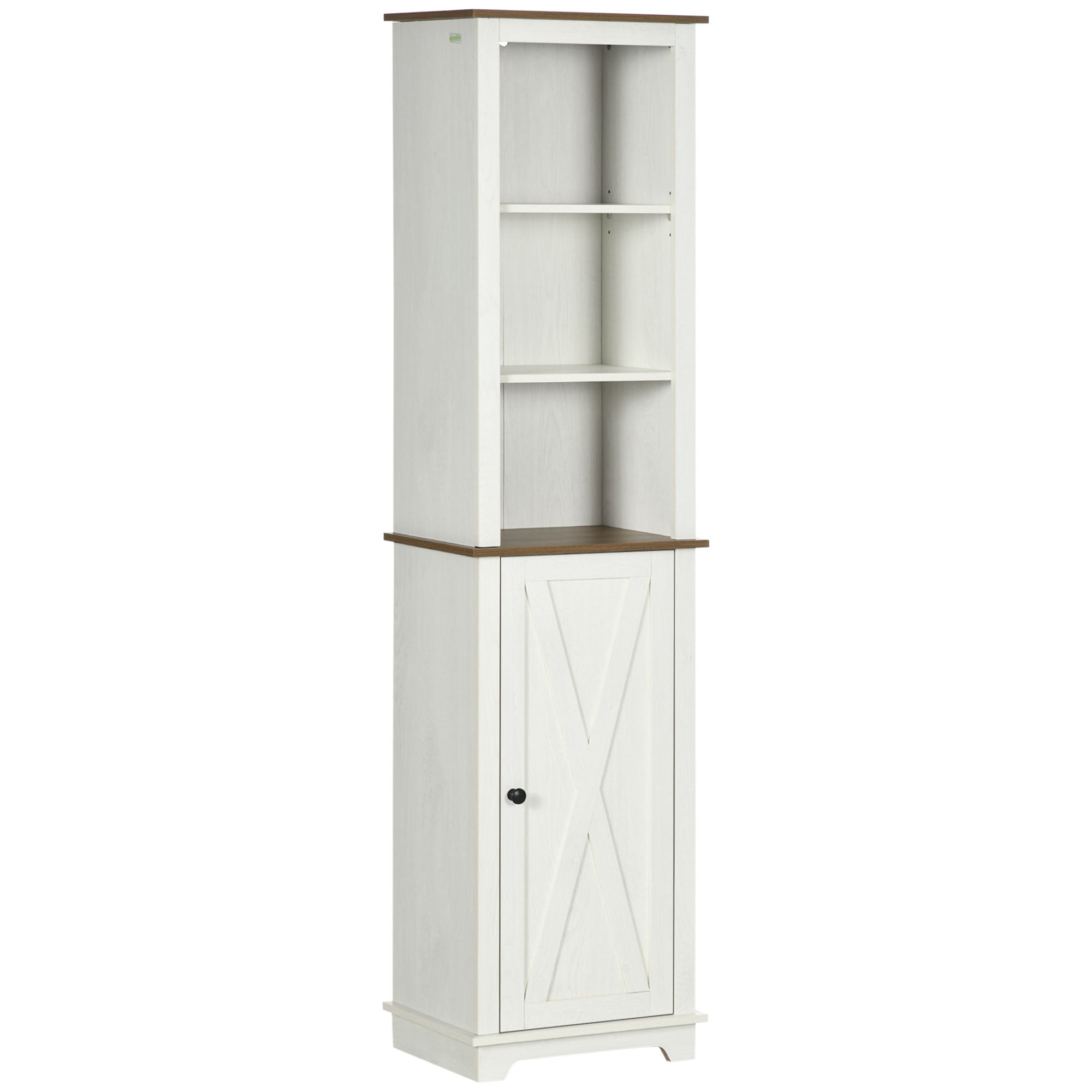 Bathroom Floor Cabinet, Freestanding Storage Cupboard with Door & Adjustable Shelves, White